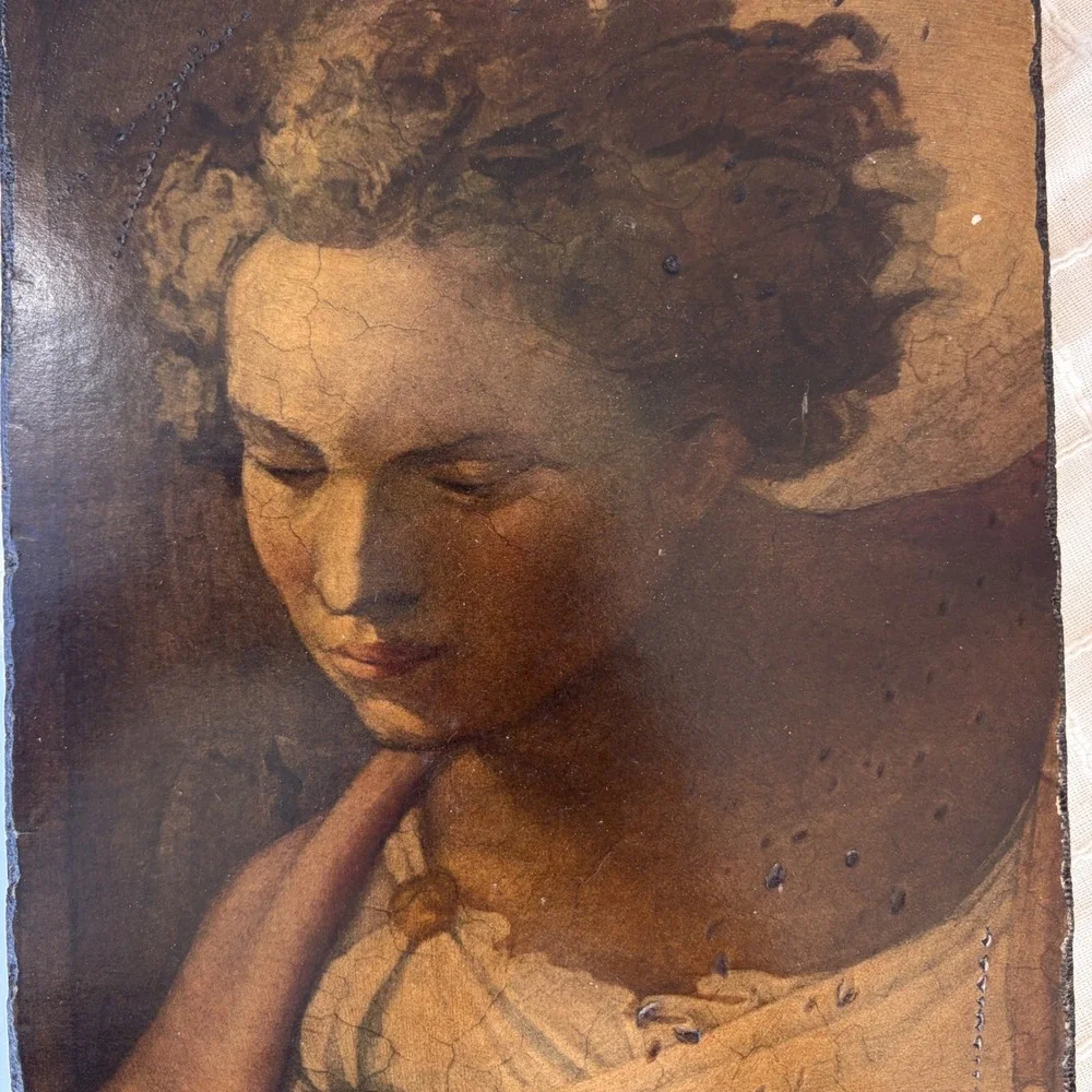 Vintage Renaissance Style Woman Portrait Wood Block Wall Art Rustic Plaque 11x8
